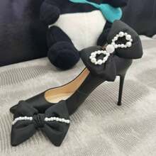 1 Par de Clipes de Sapato com Laço Elegante e Pérola de Strass, Acessórios de Sapato DIY para Festa, Todas as Estações