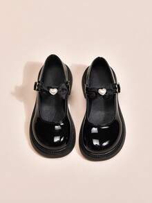 Zapatos de princesa con decoración de lazo y corazón para niñas, zapatos elegantes de estilo británico para la escuela/actuaciones, moda coreana - Negro - Ver 7