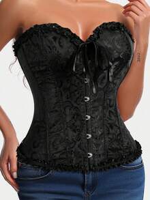 Women's Vintage Overbust Corset Top Gothic Lace Up Sexy Floral Boned Corset Overbust Body Shaper Slimming Waist Trainer Bustier Shapewear Lingerie Bodyshaper Corsets Top - Black - View 4