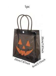 1/3 件万圣节派对礼品袋 - 透明 PVC 礼品袋，黑色手柄，万圣节派对专用鬼脸南瓜设计，易于清洁的派对装饰，万圣节配饰，橙色南瓜设计，结实的提手袋 - 彩色 - 查看 6