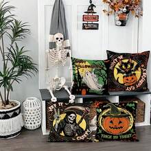 4 pièces Taie d'oreiller Décoration Taie d'oreiller Chat d'Halloween Effrayant Citrouille Fantôme Vintage Décoratif Canapé Lit Extérieur Intérieur Set de Cuillères Imprimé sur un seul côté sans Oreiller - Multicolore - Voir 7