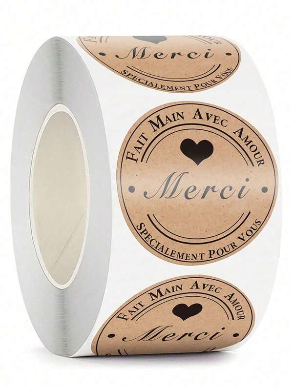 500 piezas/1 rollo Paquete de rollo popular Pegatina de sello de piel de vaca Gracias Decoración de hornear Pegatina de amor Etiqueta