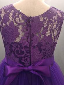 长款公主薄纱连衣裙，女童婚礼礼服，生日派对礼服，独奏礼服，花童礼服 - 紫色 - 查看 7