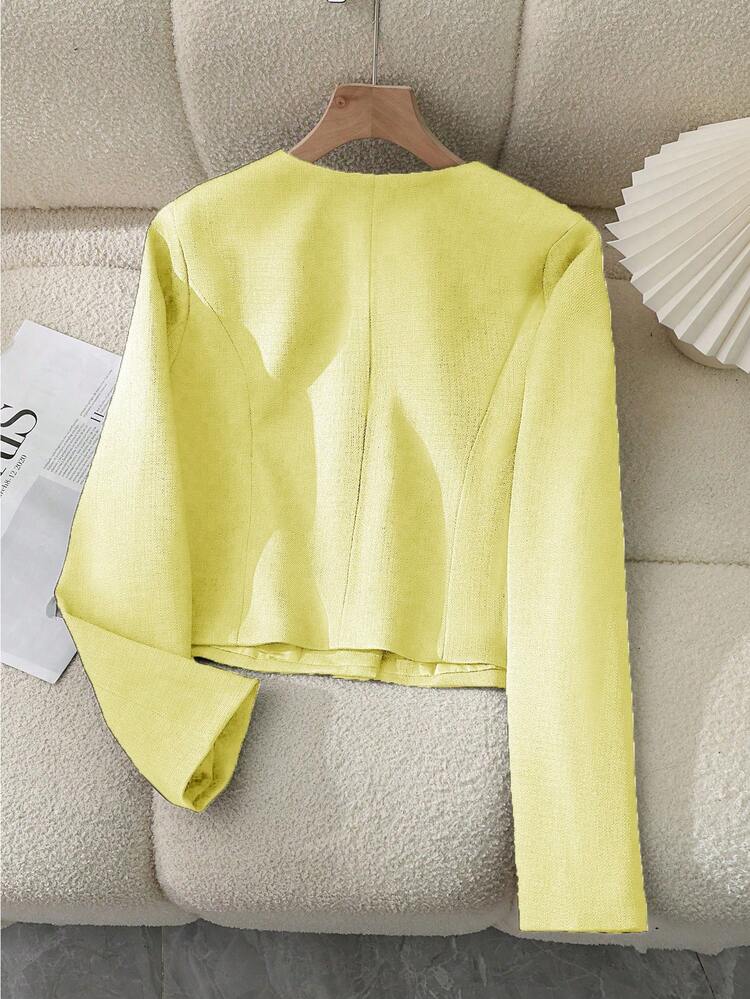 Women's Solid Color Long Sleeve Single-Breasted Short Casual Jacket Thin Outerwear, Spring/Autumn - Yellow - View 3