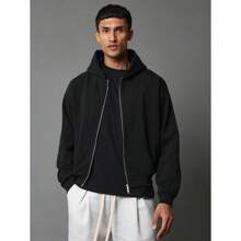 Oversized Full-Zip Athletic Hoodie Fleece Sports Casual Winter Workout Activewear Comfortable Streetwear Cozy Warm Heavyweight Training Autumn - 黑色 - 查看 5