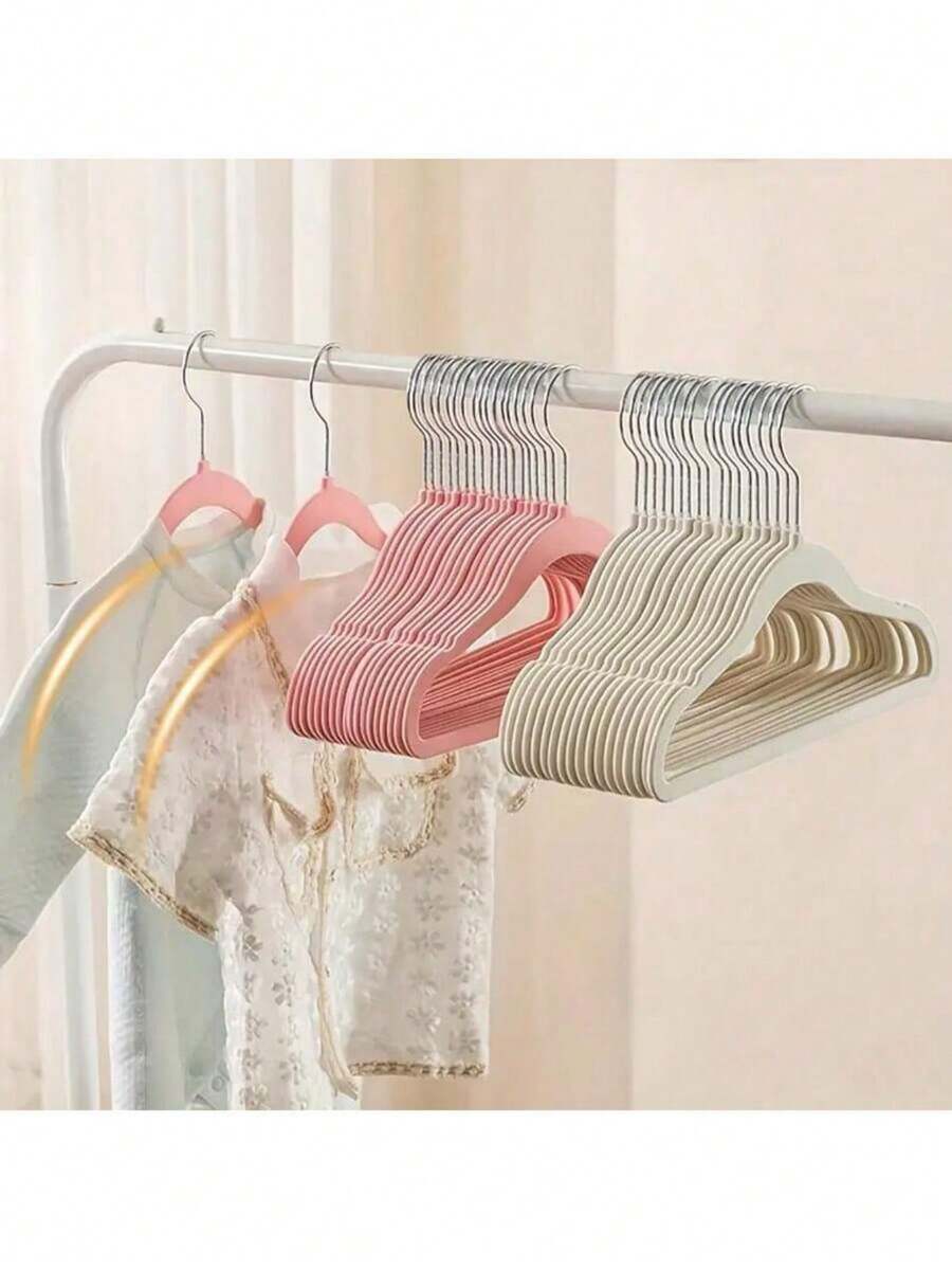 60 buah/50 buah/40 buah/30 buah/20 buah/10 buah, Gantungan Baju Anti Selip Anak, Rak Flocking Anak, Rak Jemuran Ajaib Anak - MultiWarna - View 1