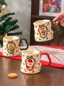 1 Piece, Christmas Theme, Ceramic Mug, Large Capacity Of 330ml, Suitable For Gifting To Friends, Lovers And Parents, Portable, Machine-Washable, High-Quality, Ceramic Craftsmanship, Reusable - Multicolor - View 2