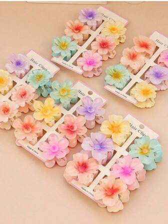 6pcs Flower Print Party ABS Plastic (ABS Resin) 6pcs Flower Print Party ABS Plastic (ABS Resin) 6pcs 4CM Colorful Small Chrysanthemum Hair Clips Flower Claws Side Claws Half Claws Occiput Hair Claw Elegant Hair Accessories Elegant Claw Clip Summer