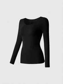 Seamless Thermal Underwear Thermal Long Sleeve Top Autumn Winter Bottoming Ultra-Thin Pullovers Shirt T-Shirt Solid Casual Elastic Pullover Intimate Thermal Underwear Lingerie