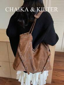 1 件纯色 PU 皮革时尚女士单肩包，休闲复古手提包，带按扣和拉链，大容量手提包适合旅行、购物、约会、女士礼物，适合少女、大学生、初学者和白领工作者，非常适合办公室、学校、工作、商务、通勤、户外、旅行、徒步旅行