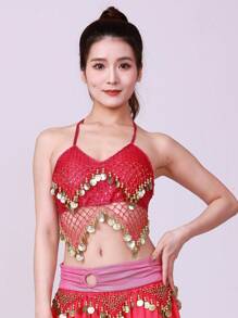 2pcs Chiffon Belly Dance Outfit Set - Chiffon Top And Harem Pants, Or 1pc Chiffon Top (With Non-Removable Padded Bust) And Coin Decorated Costume, Suitable For Female Performers