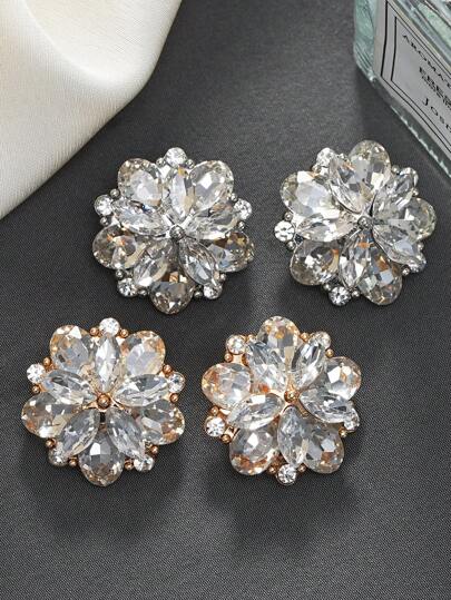 5pcs/Set Glamourous Rhinestone Embellished Metal Flower Buttons, Suitable For Fur Coats, Wedding Dresses, Suits, Uniforms, Bouquets, Gift Box, Jewelry DIY Accessories