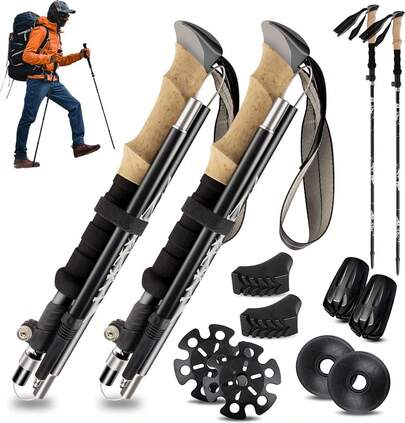 Bastone da Nordic Walking - Bastone da passeggio - Bastone da trekking - Regolabile - Nordic Walking professionale - Con borsa/accessori - Escursionismo - Funzione di assorbimento degli urti - Ultraleggero - Leggero e compatto - Pieghevole - Impugnatura ergonomica e confortevole - Qualità premium