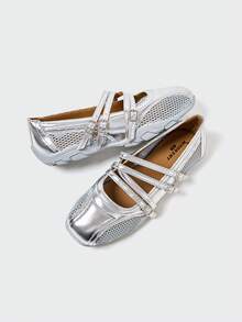 MASKERT Women's Retro Ballet Style German Training Shoes, Casual Sports Shoes, Mary Jane Shoes, Shallow Mouth Casual Shoes, Comfortable And Versatile - 銀色 - 查看 6