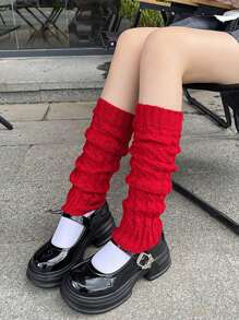 1双椒盐卷饼造型保暖过膝腿套，简约针织抓绒腿套，适合秋冬季户外穿着，中筒袜