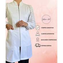 Jaleco Feminino Acinturado Manga Bufante Suzy Gabardine Premium - Branco - Visão 5