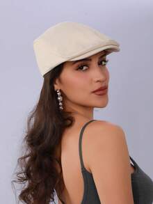 1 件女士纯色宽边时尚百搭连帽贝雷帽，适合情侣休闲日常穿着和外出秋季配饰 - 純色 - 查看 4