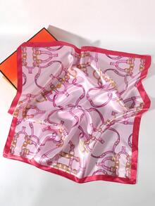 1 Khăn vuông satin họa tiết xích màu hồng nhạt dành cho nữ, Khăn trùm đầu bandana thời trang khi đi chơi ngoài trời - Dây chuyền màu hồng - Xem 3