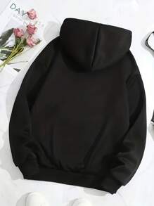 Graphic Hoodie Women's Casual Blended Hoodie With The Words "Funny: I Don't Care", Long-Sleeved Pullover, Pocket, Four-Season Knitted Fabric Hoodie, Casual Black Casual Pattern Hoodie, Sweater Hoodie - Black - View 3