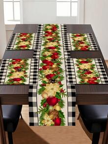 1 pieza Camino de mesa con estampado de serie navideña, 4 piezas Individuales con estampado navideño, adecuado para fiestas, cumpleaños, cenas, decoración de cocina y comedor, decoración del hogar y sala de estar para todas las temporadas - Multicolor - Ver 7