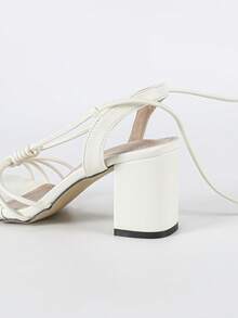 6.5 厘米白色粗跟凉鞋，时尚优雅性感系带凉鞋，适合礼服、正式场合、婚礼、派对、户外穿着，简约纯色高跟凉鞋，带腿带，适合女士 - 白色 - 查看 9