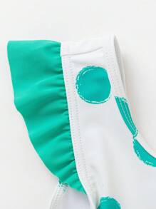 Balabala Young Girl Summer Cute Polka Dot Print Tankini Green Summer Beach - Green - View 7