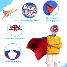1 Pc Super Hero Capes With 1pc Super Sister Capes Kids Superhero Costumes For Halloween Party,Superhero Capes For Kids With Mask Kids Best Birthday Gifts - Royal Blue & Red - View 7