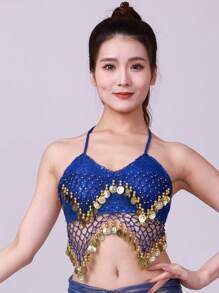 2pcs Chiffon Belly Dance Outfit Set - Chiffon Top And Harem Pants, Or 1pc Chiffon Top (With Non-Removable Padded Bust) And Coin Decorated Costume, Suitable For Female Performers