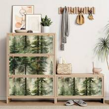 [撕下即贴] 彩色森林壁纸 | 17.5*118 英寸 | 可移除，自粘 | 适用于卧室、客厅、厨房橱柜和家具 | 复古 | 装饰背景