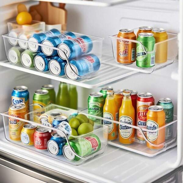 Stackable Large Beverage Organizer, Transparent Kitchen Storage Container, Cabinet & Countertop Storage Box, For Kitchen Organization, Suitable For Pantry, Cabinet, Shelf, Drawer, Refrigerator