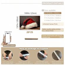 1 pieza, Arte de pared de lienzo, Decoración de pared enmarcada, Gorro de Papá Noel vintage, Pintura al óleo de Papá Noel vintage, Impresión en lienzo de gorro de Papá Noel clásico, Póster de Papá Noel, Arte de pared navideño, Decoraciones navideñas, Póster navideño, Decoración de pared minimalista de invierno