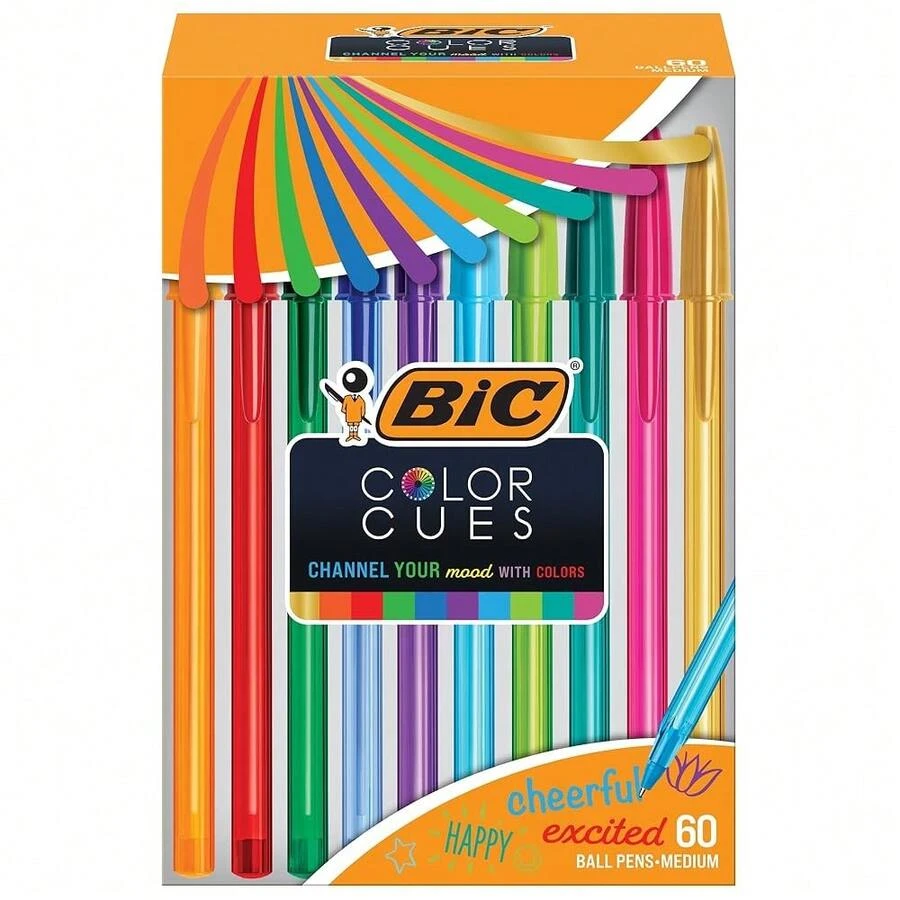 BIC Color Cues Pen Set, 60-Count Pack, Assorted Colors, Fun Color Pens For School Supplies, Includes BIC Cristal Xtra Smooth Ballpoint Pens-426345 - 1 個(一包 60 個) - 查看 1