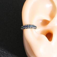 1pc Elegant Minimalist C-Shape Clip-On Earrings For Women, Fashionable Luxury Colorful Cubic Zirconia 18K Gold Plated Non-Pierced Jewelry Earrings