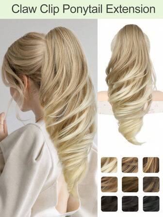 Ponytail Extension, 18" Wavy Claw Clip In Hair Extensions For Women Lightweight Fluffy Synthetic Fiber Ponytail Hairpiece Natural Soft And Easy To Wear