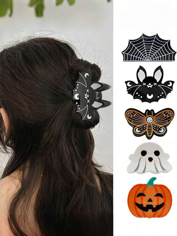 1pc Bat, Pumpkin, Ghost Acrylic Claw Clip Hair Accessory, Casual, Party, Cute, Vintage, Elegant, Suitable For Spring, Summer, Autumn, Winter Elegant Hair Clips Winter Hair Clutch