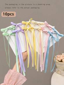 10pcs/Pack Girls' Polyester Colorful Bow Hair Clips, Lace, Elegant, Ballet, Y2K Fairy Style Hair Accessories, Suitable For Daily Wear (Random Colors) - Multicolor - View 12