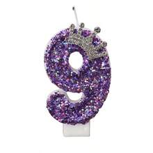 1pc Sparkling Birthday Number Candle, 3D Design Cake Birthday Party Wedding Anniversary Celebration Supplies, Purple Crown Theme Birthday Decoration, Happy Birthday Party Supplies, Number 0 1 2 3 4 5 6 7 8 9