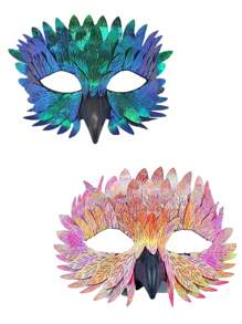 1 pieza Máscara de media cara con plumas para mujer, adecuada para juegos de roles, Halloween, regalos navideños, decoración y adornos
