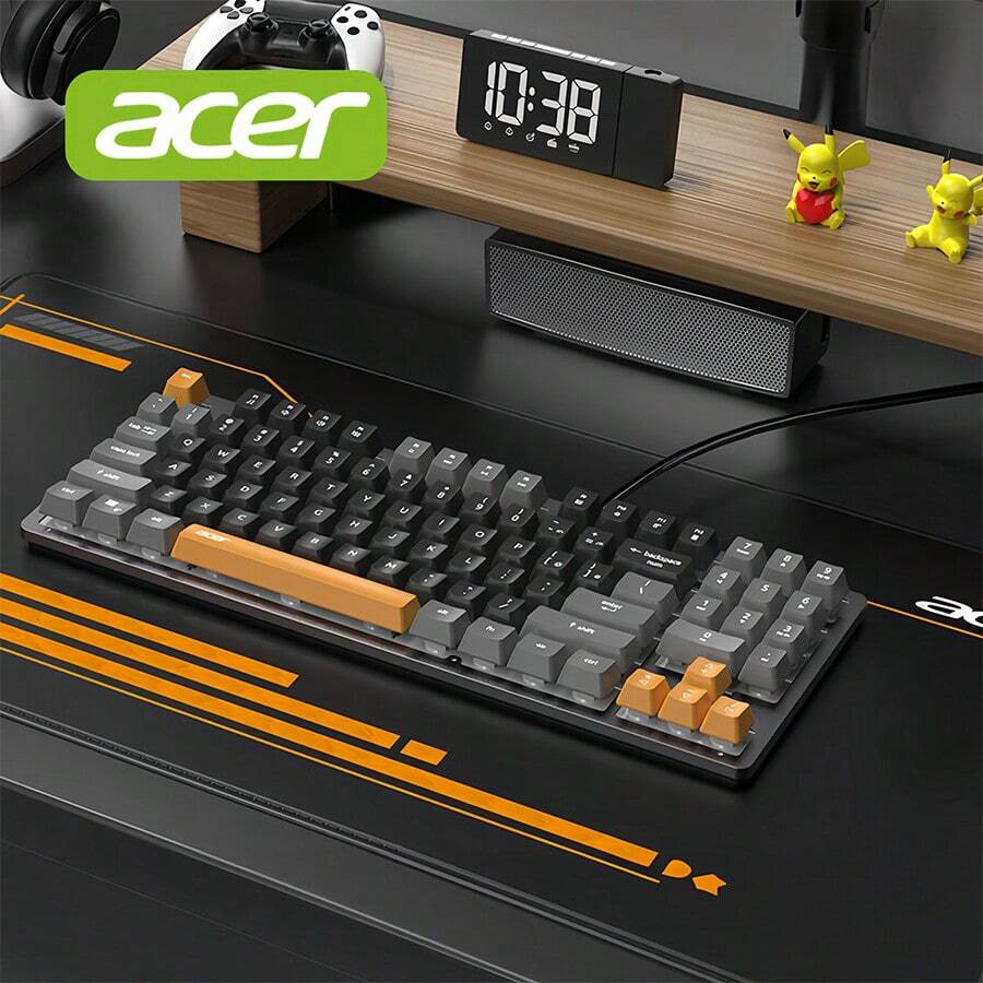 Acer OKW216 Mechanical Feel Keyboard, 89-Key Portable Layout, Anti-Ghosting, Full-Key Anti-Ghosting, Floating Keycaps, Easy To Clean, Plug-And-Play USB Interface, Black, Gray And Orange - Black Gray Orange - View 1