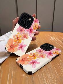 粉色新款花卉图案软硅胶手机壳,1个装,兼容苹果15/15PLUS/15PRO/15PROMAX,防水防震防摔防刮花 - 彩色 - 查看 3