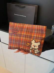 可爱卡通印花化妆包复合面料化妆包唯美女士手提包钱包收纳化妆包女生行李旅行收纳包可爱收纳包学生返校开学季必备格子 - 彩色 - 查看 2