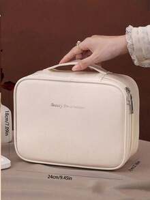 1pc Large Capacity Multi-Layer Compartment PU Waterproof Zipper Makeup Bag, Handheld Large Capacity PU Waterproof Makeup Case, Detachable Multi-Layer Makeup Organizer, Detachable Makeup Brush Bag, Portable Travel Lipstick Storage Bag, Toiletry Bag, Cosmetics & Skincare Storage Organizer, Suitable For Travel - Multicolor - View 3