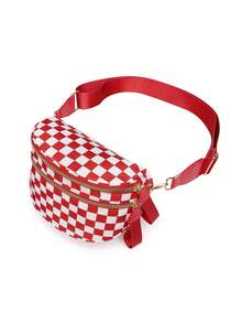 Classic Checkered Design Crossbody Bag–Matches Diverse Styles For Outings, Commutes & Leisure Time  Ample Space For Daily Errands, Casual Outings & Travel Adventures - Kẻ caro đỏ - Xem 5