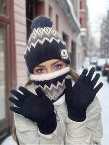 3pcs Women's Korean Style Casual Set: Hat, Scarf, Gloves, Knitted Beanie Hat, Suitable For Autumn/Winter Warmth And Daily Use Winter Accessories Winter Outfits Valentines Gift - Multicolor - View 8