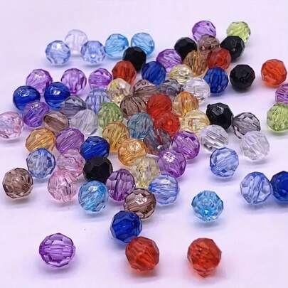 96pcs 8mm Acrylic Beads, Transparent Faceted Beads, For DIY Crafts, Hair Clips, Bracelets, Bag Accessories, Jewelry Making
