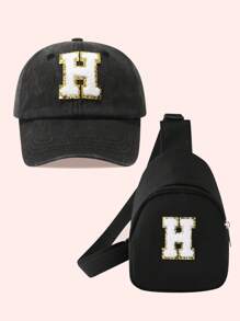 2件套儿童男童纯色26字母棒球帽和卡车帽配迷你背包套装，女童2件套轻便便携式零钱包，适合日常户外防晒