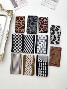 11 件女士花卉印花雪纺围巾头带，优雅百搭配饰，适合日常、约会、度假、节日礼物发饰运动发带女士头巾跑步发带骑行吸汗带秋季配饰秋季头巾女士头巾时尚头巾秋季头带冬季 - 彩色 - 查看 2