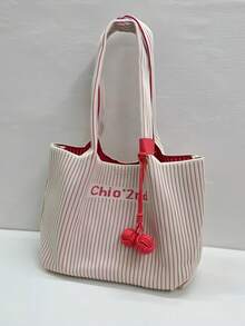 Chio2nd Commuter Pink Wave Tote Bag 2024 New Fashion Large Bag Women's Shoulder Bag Color Matching Knitted Bag, Suitable For Office Workers, Ladies, Girls(Without Pendant)