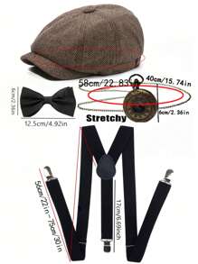 D EXCEED 3/4 pièces Accessoires pour hommes des années 1920 : Chapeau Fedora style gangster, bretelles Y-Back et nœud papillon pré-noué. Ensemble pour hommes des Années folles : Casquette Newsboy Ivy pour une fête sur le thème de Gatsby le Magnifique