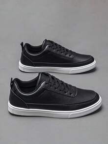 Men's Fashion Casual Sneakers, Breathable Low-Top Sporty Casual Shoes - Black - View 2